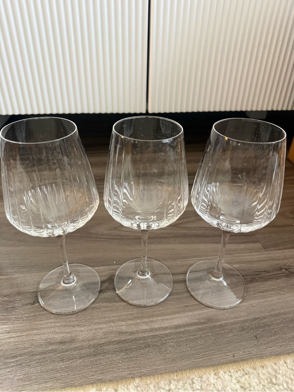 Set of 3 Ribbed 18 oz Wine Glasses 8.75” Tall Clear Stemware